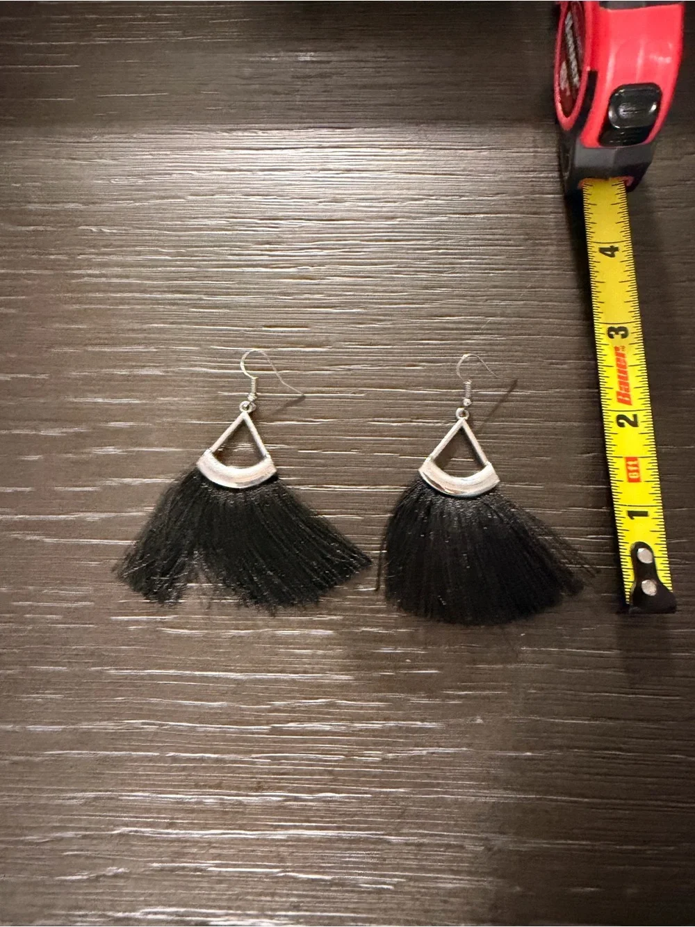 Paparazzi- Black Tassel Fan Drop Earrings with Silver Accents